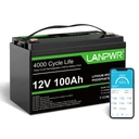 Lanpwr аккумулятор 12 в 100 ач lifepo4 1280wh 100a bms bluetooth