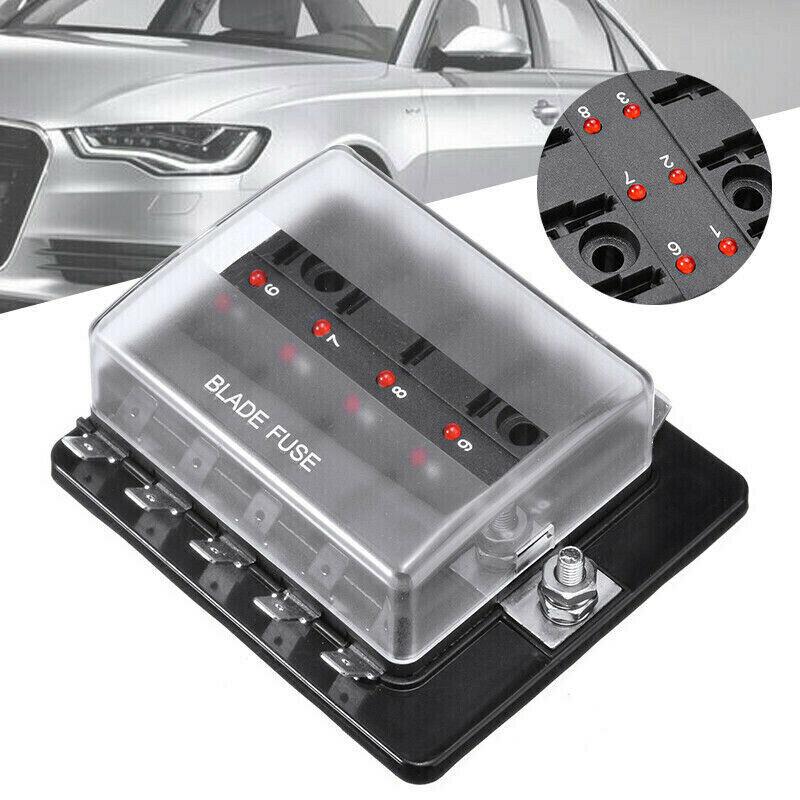 10 Way Blade Fuse Box Holder Bus Bar LED Failure L