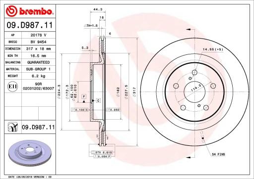 09.D987.11 - Тормозной диск BREMBO 09D98711