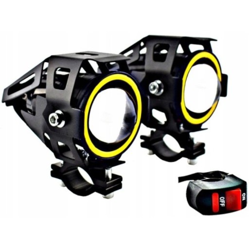 HALOGENY MOTOCYKLOWE LAMPY REFLEKTORY RING LED - 2x мотоцикл Галогенні лампи фари кільце LED