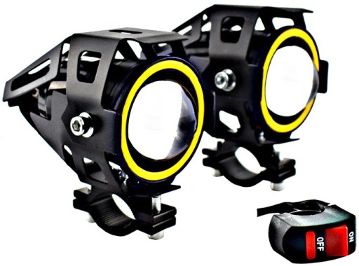 HALOGENY MOTOCYKLOWE LAMPY REFLEKTORY RING LED - 2x ГАЛОГЕННІ ЛАМПИ ДЛЯ МОТОЦИКЛА, КІЛЬЦЕВІ СВІТЛОДІОДНІ ФАРИ