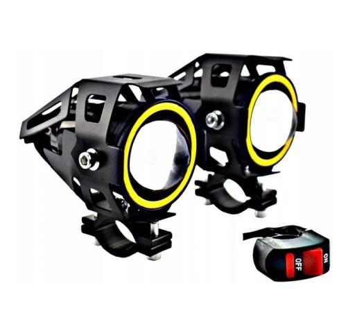 HALOGENY MOTOCYKLOWE LAMPY REFLEKTORY RING LED - 2x ГАЛОГЕННЫЕ МОТОЦИКЛОВЫЕ ЛАМПЫ, КОЛЬЦЕВЫЕ СВЕТОДИОДНЫЕ ФАРЫ