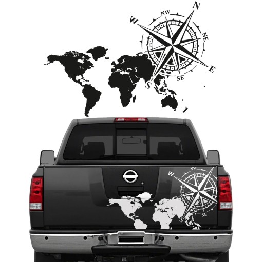 2x ГРАФІЧНІ НАЛЕЙКИ для автомобіля Роза вітрів КОМПАС Карта світу 134x91