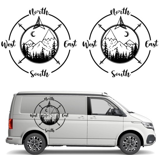 2x СТІКЕР Графіка для автокемпера WIND ROSE COMPASS MOUNTAINS 86x94