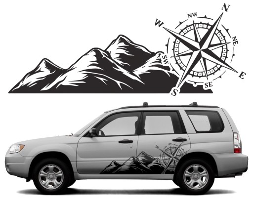 2x НАЛІЙКА Графіка для автокемпера WIND ROSE COMPASS MOUNTAIN RANGE 98x250