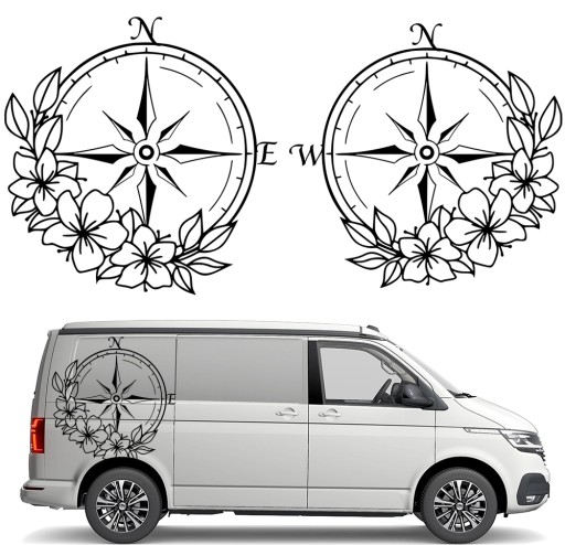 2x НАЛІЙКА Графіка для автофургона КОМПАС КВІТИ РОЗА ВІТРІВ 90x92 см