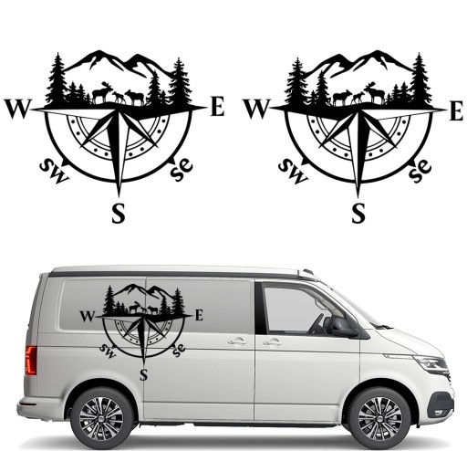 2X наклейки для автомобиля компас лес лось 94x120 см