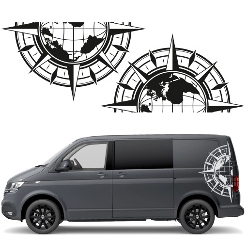 2 НАКЛЕЙКИ Графика для кемпера и фургона РОЗА ВЕТРОВ 90x164