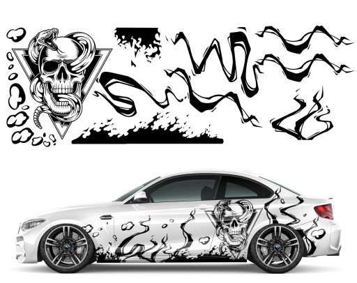 2 НАКЛЕЙКИ Автомобильная графика МОТИВ ЧЕРЕП ЧЕРЕП ДЫМ ЗМЕЯ ТВЕРДЫЙ 94x554