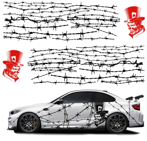 2x НАКЛЕЙКИ Автомобильная графика МОТИВ ЧЕРЕП Череп ПРОВОДА 94x670