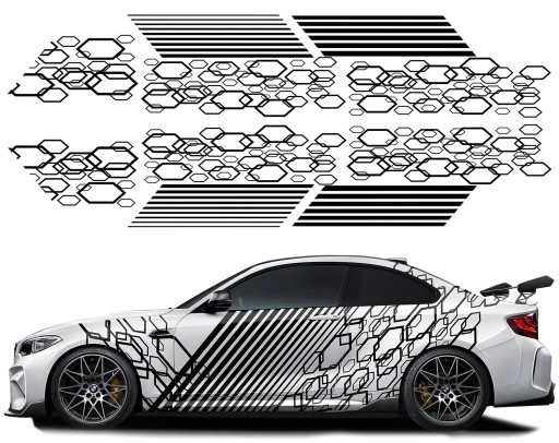 2 НАКЛЕЙКИ Автомобильная графика ШЕСТИГРАННЫЙ МОТИВ ШЕСТИГРАННЫЕ ПОЛОСКИ Полосы ЛИНИИ 94x960