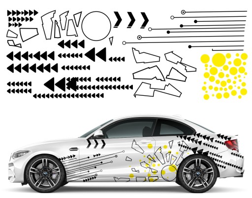 2 НАКЛЕЙКИ Автомобильная графика МОТИВНЫЕ ПОЛОСКИ СТРЕЛКИ КОЛЕСА ФОРМА 91x500