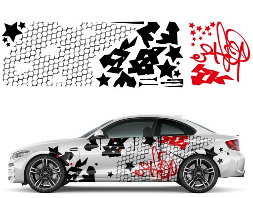 2x НАКЛЕЙКИ Автомобильная графика МОТИВ ГРАФФИТИ Стрелки Звезды 92x6,9