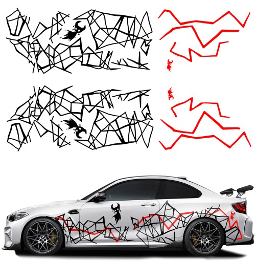 2 НАКЛЕЙКИ Автомобильная графика СЕТКА МОТИВ Линии ПРИЗРАК Ghost DEVIL 94x700