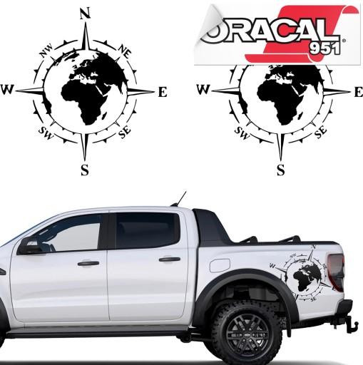 2X наклейка карта мира Роза ветров компас 44x44