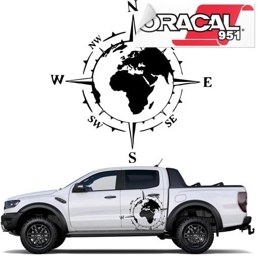 2X наклейка карта мира Роза ветров компас 63x63