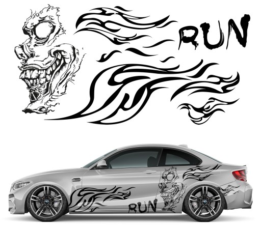 2x АВТОМОБИЛЬНЫЕ НАКЛЕЙКИ «БЕГИТЕ С ПРИЗРАКОМ» МОТИВ 90x176 см