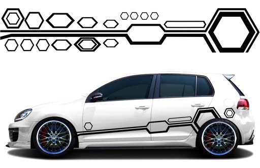 2x НАКЛЕЙКИ Автомобильная графика ШЕСТИГРАННЫЙ МОТИВ ШЕСТИГРАННАЯ ПОЛОСКА СОТЫ 45x250