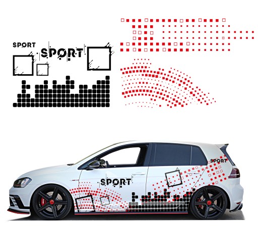 2x НАКЛЕЙКИ Автомобильная графика КВАДРАТНЫЙ МОТИВ Спортивные формы МОЗАИКА 94x670