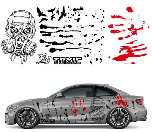 2x АВТОМОБИЛЬНЫЕ НАКЛЕЙКИ «ТОКСИЧНЫЕ ПЯТНА» МОТИВ 91x229см