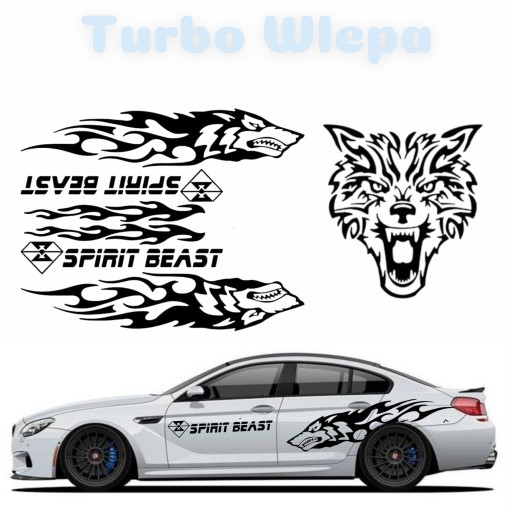 2xГрафическая наклейка на ВСЮ машину ВОЛК, большая ШПОН 80х100см