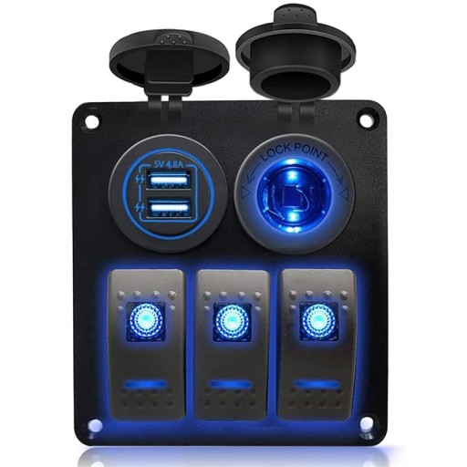 6958233876524 - 3 Gang кулісний перемикач панель 12V / 24V зарядний пристрій