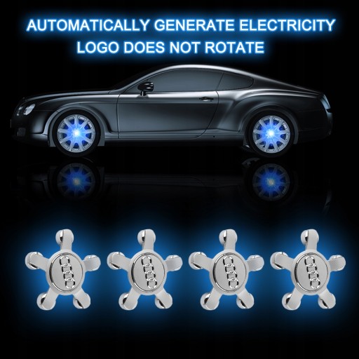 4 светодиодных люминесцентных центральных колпака для дисков Audi 134 мм