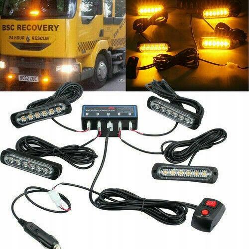 4x 6 LED автомобиль грузовик Emergency Strobe Янтарный мигающий