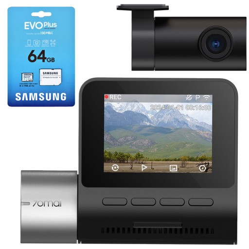 70mai A510 КОМПЛЕКТ Автомобильная камера HDR + задняя камера RC11 + КАРТА Samsung 64 ГБ