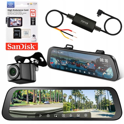 Відеореєстратор 70mai S500 Mirror + камера заднього виду + ​​64GB + паркувальний модуль