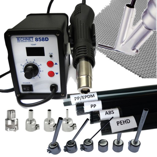 858D Пластиковые Сварщик, 11 nozzles + binders + nets + shoe