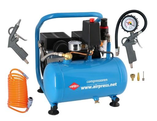 AIRPRESS БЕЗМАСЛИНИЙ КОМПРЕСОР 6L 8BAR + 6-EL КОМПЛЕКТ