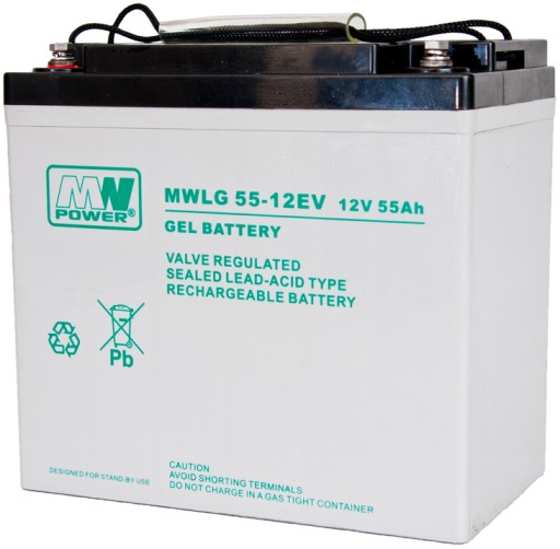 Гелевая аккумуляторная батарея mwlg power mwlg55-12ev 12v 55ah mwlg55 коляски
