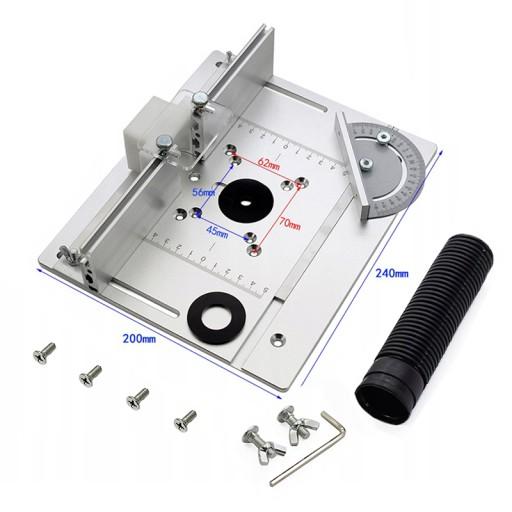 АЛЮМІНІЄВА ПЛАСТИНА ДЛЯ СТОЛІВ ФРЕЗЕРНОГО СТАНТУ З РОЗСУВНОЮ УГОРОДОЮ ТА ДІАГОНАЛЬНОЮ НАПРАВЛЯЮЧОЮ