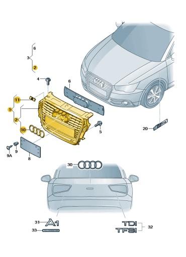 8X0853651FT94 - РЕШІТКА РАДІАТОРА БАМПЕР ПЕРЕДНИЙ AUDI A1 PRE-LIFT ДИЛЕРСЬКИЙ ОРИГІНАЛ