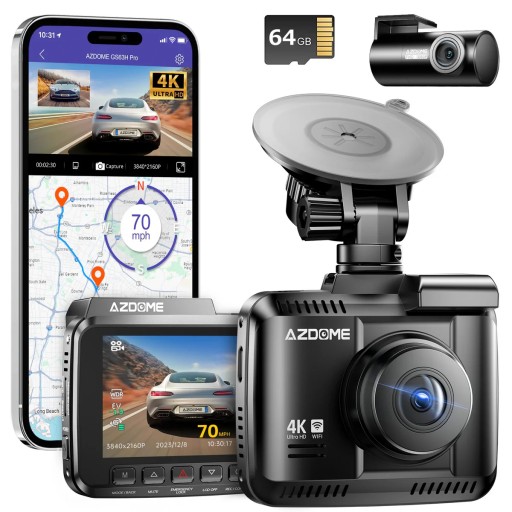 AZDOME GS63HPRO АВТОМОБІЛЬНИЙ ВІДЕОРЕГІСТРАТОР 4K GPS ПЕРЕДНЯ ЗАДНЯ КАРТА 64 ГБ