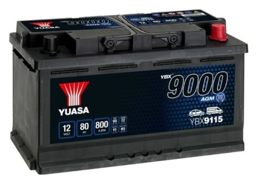 YBX91195 - Аккумулятор 12V 80Ah 800A P + AGM Start-Stop YUASA YBX9115