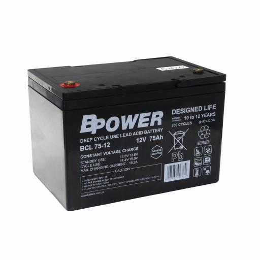 Аккумулятор BPOWER 12 В 75 Ач Deep Cycle BCL75-12 AGM тяговый, источник питания тележки