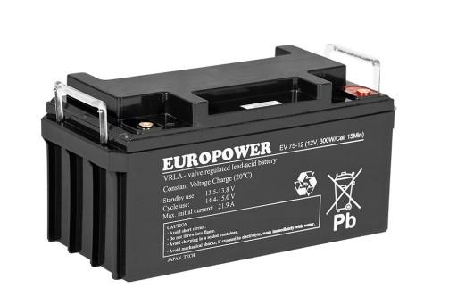 Акумулятор EV 75-12 (12V 75Ah) Europower UPS блоки живлення мобільних пристроїв