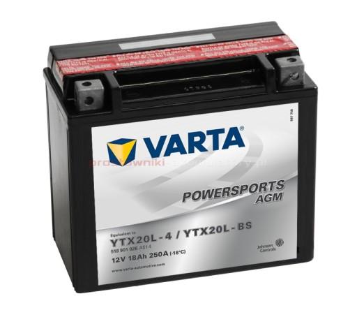 YTX20L-BS - Аккумулятор Varta YTX20L-BS 18 Ач 250 А AGM