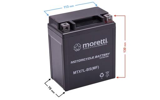 MTX7L-BS - Аккумулятор для скутера, квадроцикла, газонокосилки 7Ач Moretti AGM/GEL 120A 2024 г.