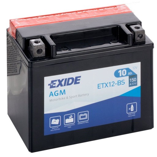 EXIDE ETX12-BS/ YTX12-BS 12V 10Ah 150A EN L+ - EXIDE ETX12-BS аккумулятор для мотоцикла YTX12-BS 12 В 10 Ач 150 А EN L+