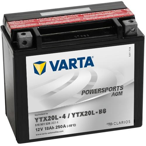 YTX20L-BS - Мотоциклетный аккумулятор Varta YTX20L-BS / TX20L-BS 18Ач 250А