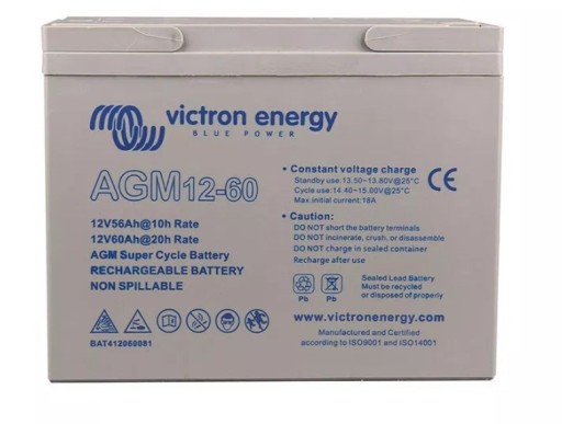 BAT412550084 - Свинцово-кислотная батарея Victron Energy Deep Cycle, AGM, 12 В, 60 Ач (BAT4125500