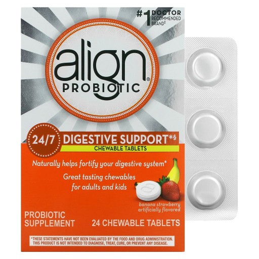 Align Probiotics, 24/7 Пищеварительная Поддержка, Банановая Клубника, 24 Chewable Та