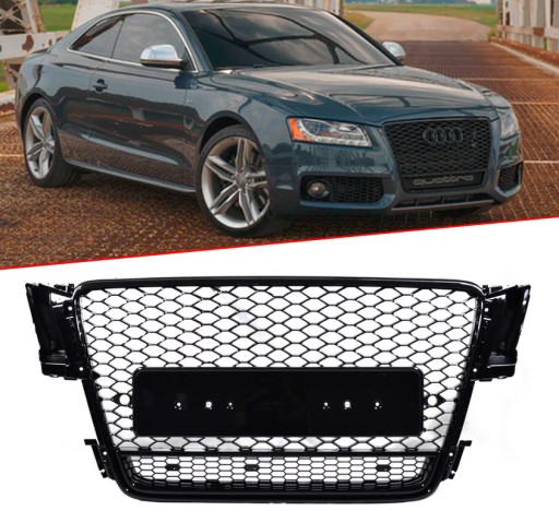 Муляж решітки Audi A5 8T 07-12 RS5 QUATTRO чорний глянець соти + PDC