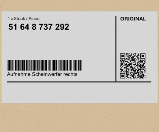 51648737292 8737292 - Aufnahme Scheinwerfer rechts MINI 2 U06 U25 U25 X1 U11 U12 X2 U10