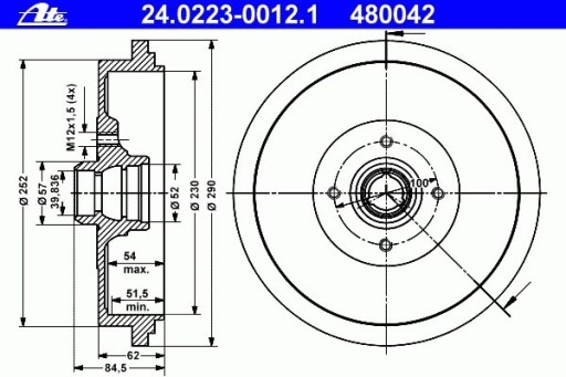 24.0223-0012 - ТОРМОЗНОЙ БАРАБАН VW PASSAT 88-95