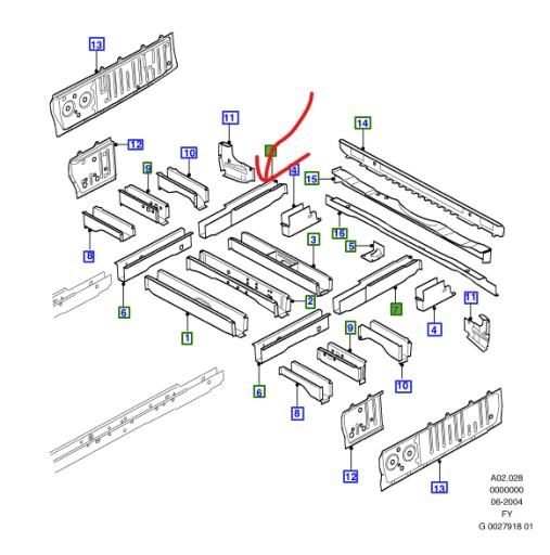 BC16-V101A14-DA - БІЧНА БАЛКА ПІДЛОГИ ПРАВА ЗАДНЯ FORD TRANSIT 04-14
