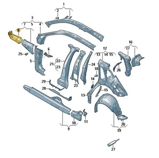 8Y0805030 - Обшивка листового металла боковая AUDI A3 8Y передняя правая ASO